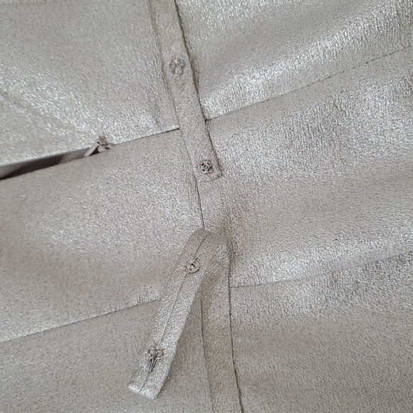 Rickie Freeman Teri Jon Champagne Shimmer Off Shoulder Column Dress Size 6 - Picture 9 of 13